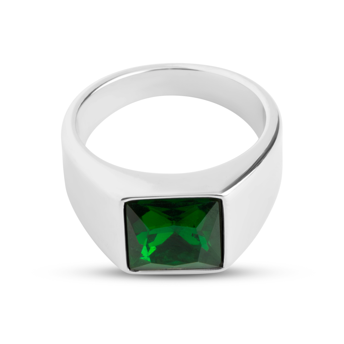 Zegelring met Groene Steen - Zilver Kleurig - Staal