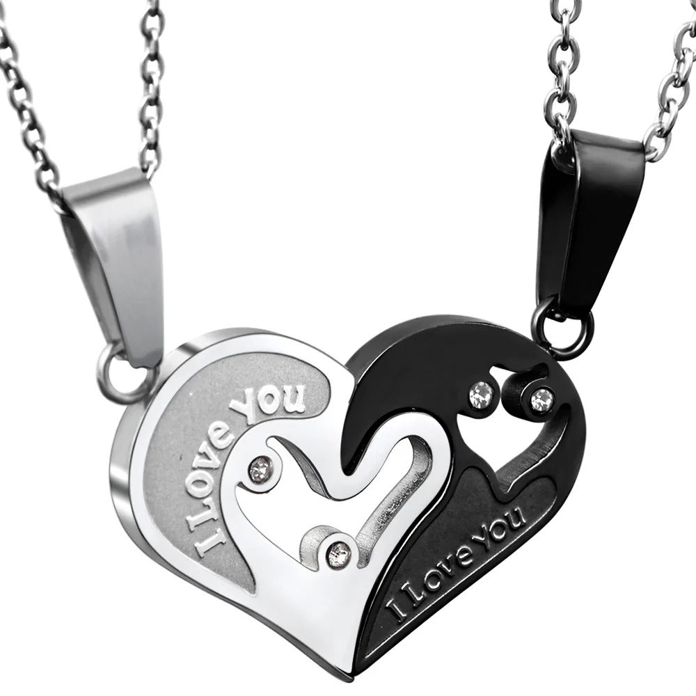 I Love You - Hem en Haar Ketting Set (zwart)