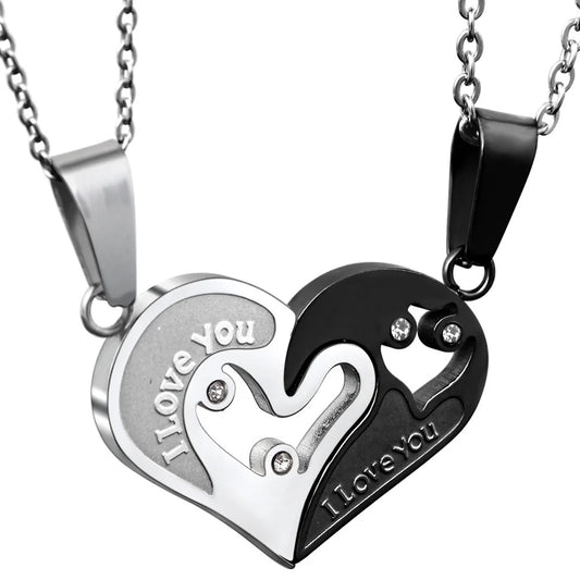 I Love You - Hem en Haar Ketting Set (zwart)