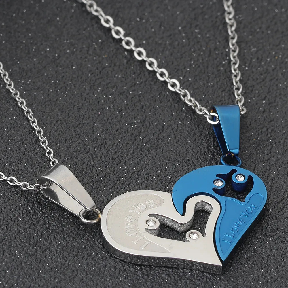I Love You - Hem en Haar Ketting Set (blauw)