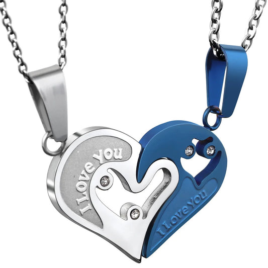 I Love You - Hem en Haar Ketting Set (blauw)