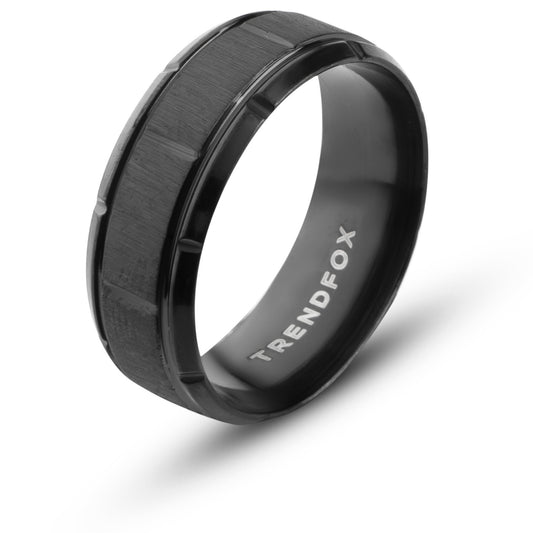 Ring met Geometrische Versiering - Zwart - Staal