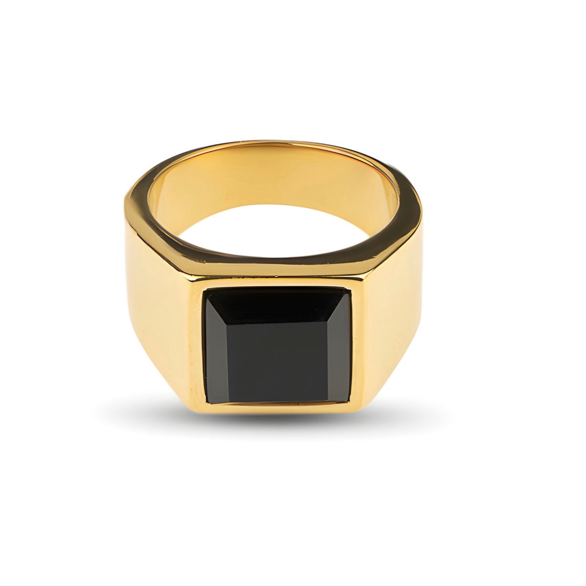 Zegelring met Zwarte Steen - Goud Kleurig - Staal
