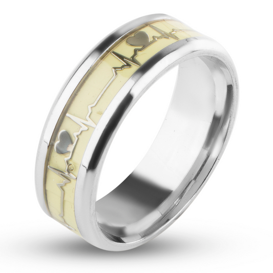 Hartslag Ring - Glow in the Dark - Staal