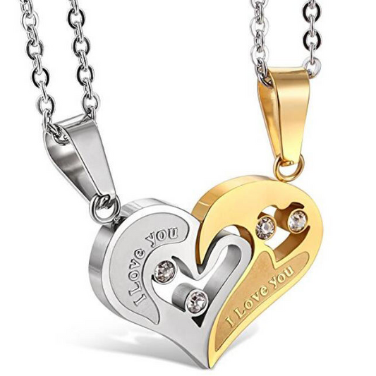 I Love You - Hem en Haar Ketting Set (goud)