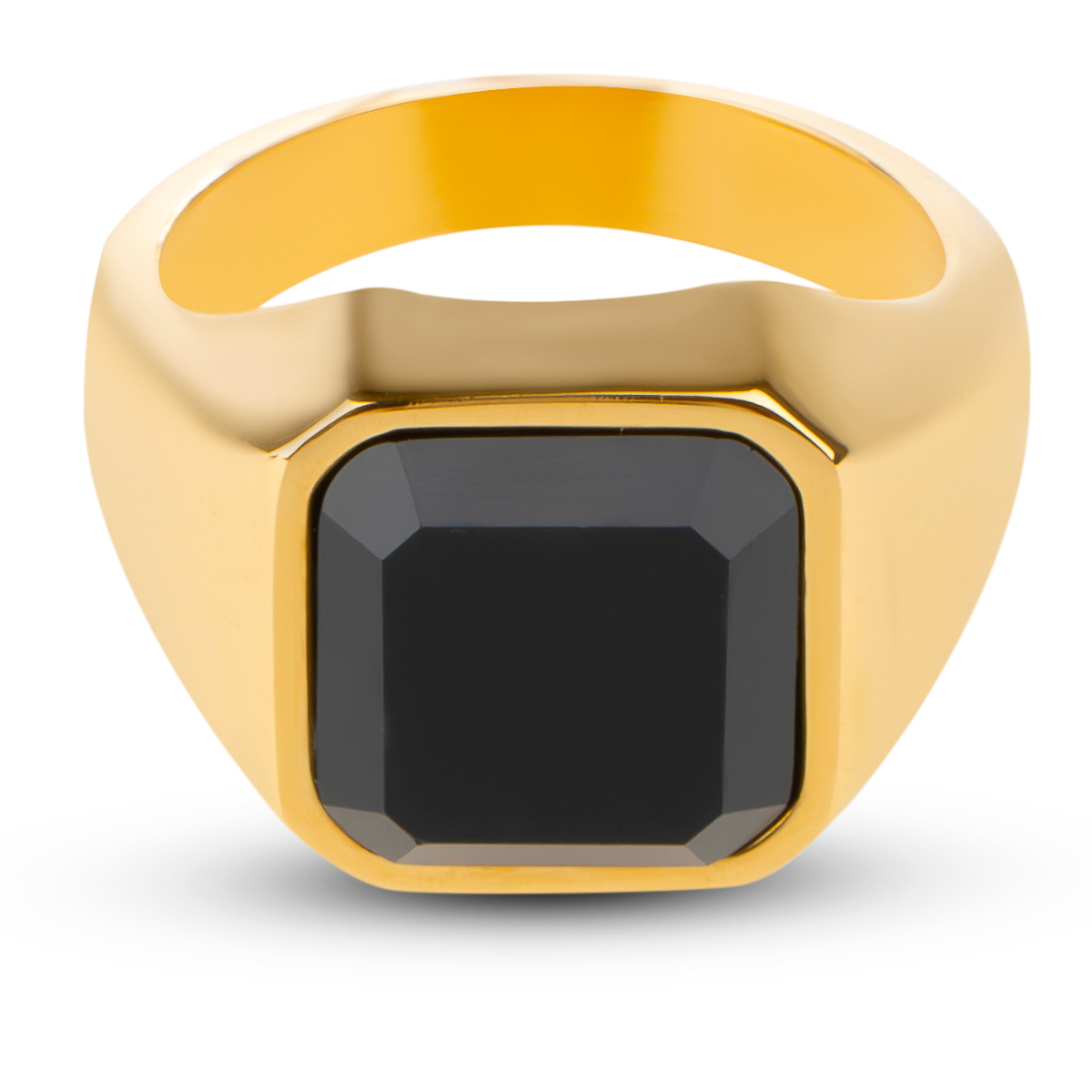 Zegelring met Zwarte Steen - Goud Kleurig - Staal