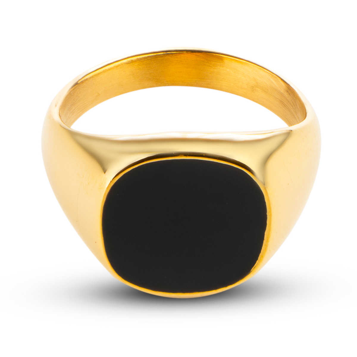 Zegelring met Zwarte Steen - Goud Kleurig - Staal