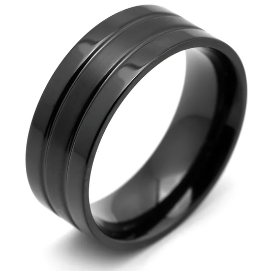 Minimalist Ring met Dubbele Streep - Zwart