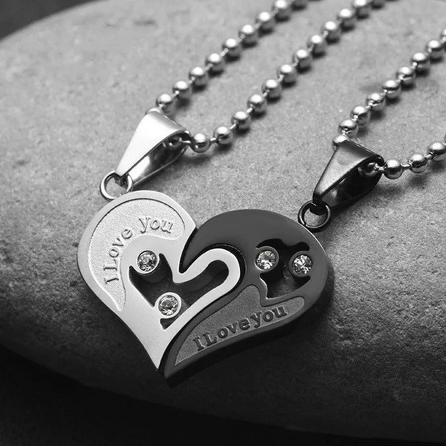 I Love You - Hem en Haar Ketting Set (zwart)