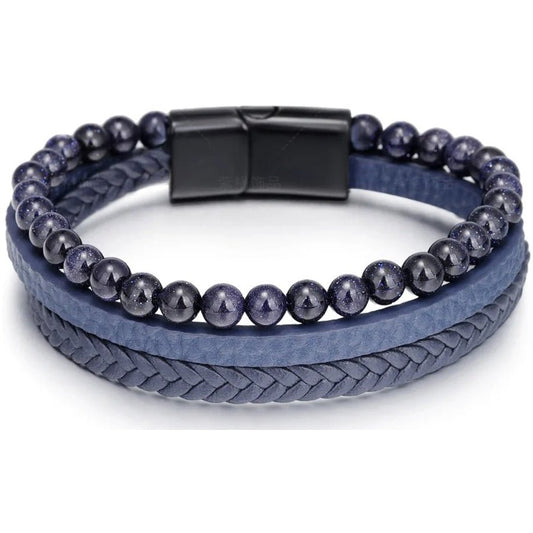 Leren Armband met Kralen - Blauw met Blauwe Kralen - TrendFox