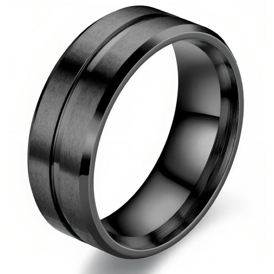 Minimalist Ring met Streep - Zwart - TrendFox