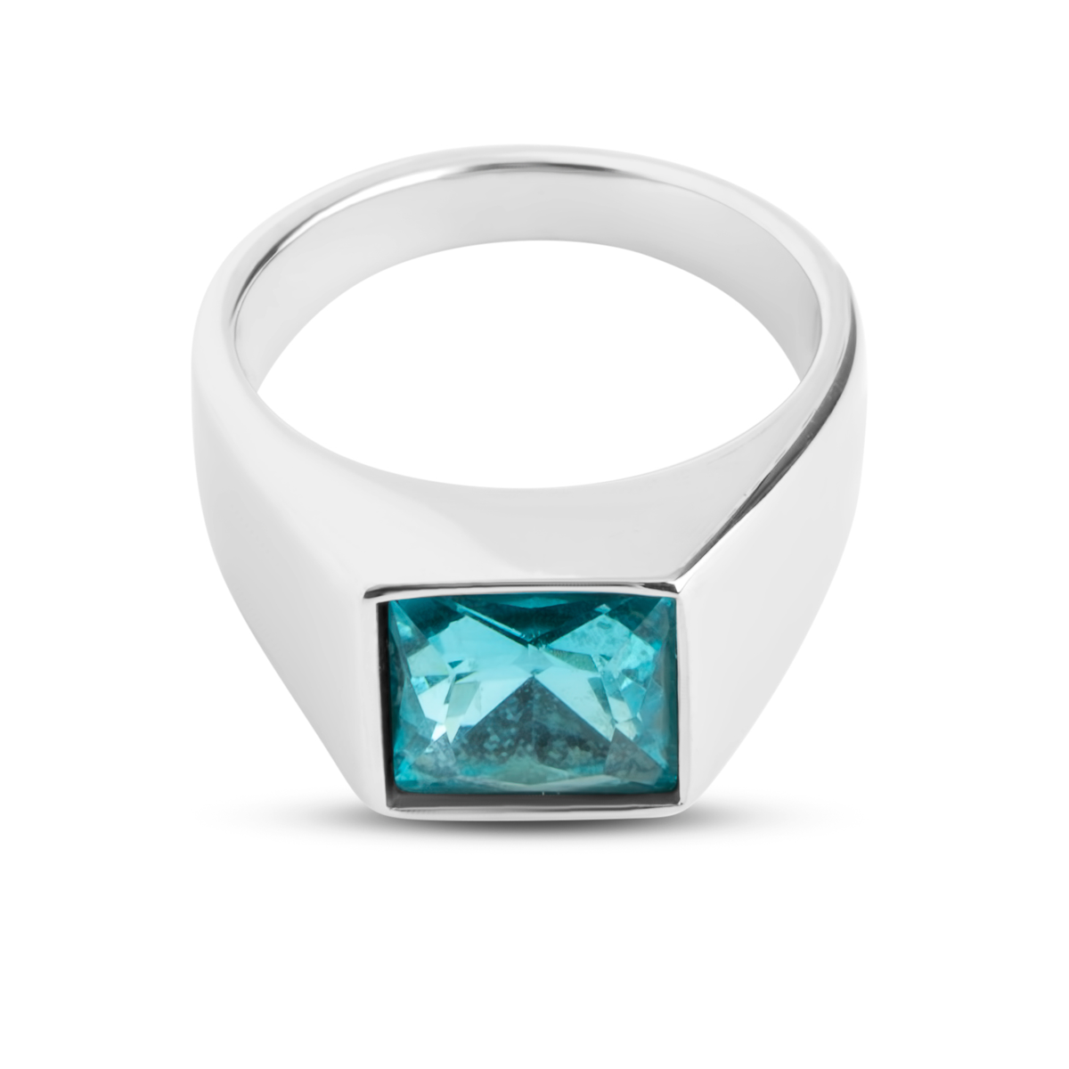 Zegelring met Blauwe Steen - Zilver Kleurig - Staal