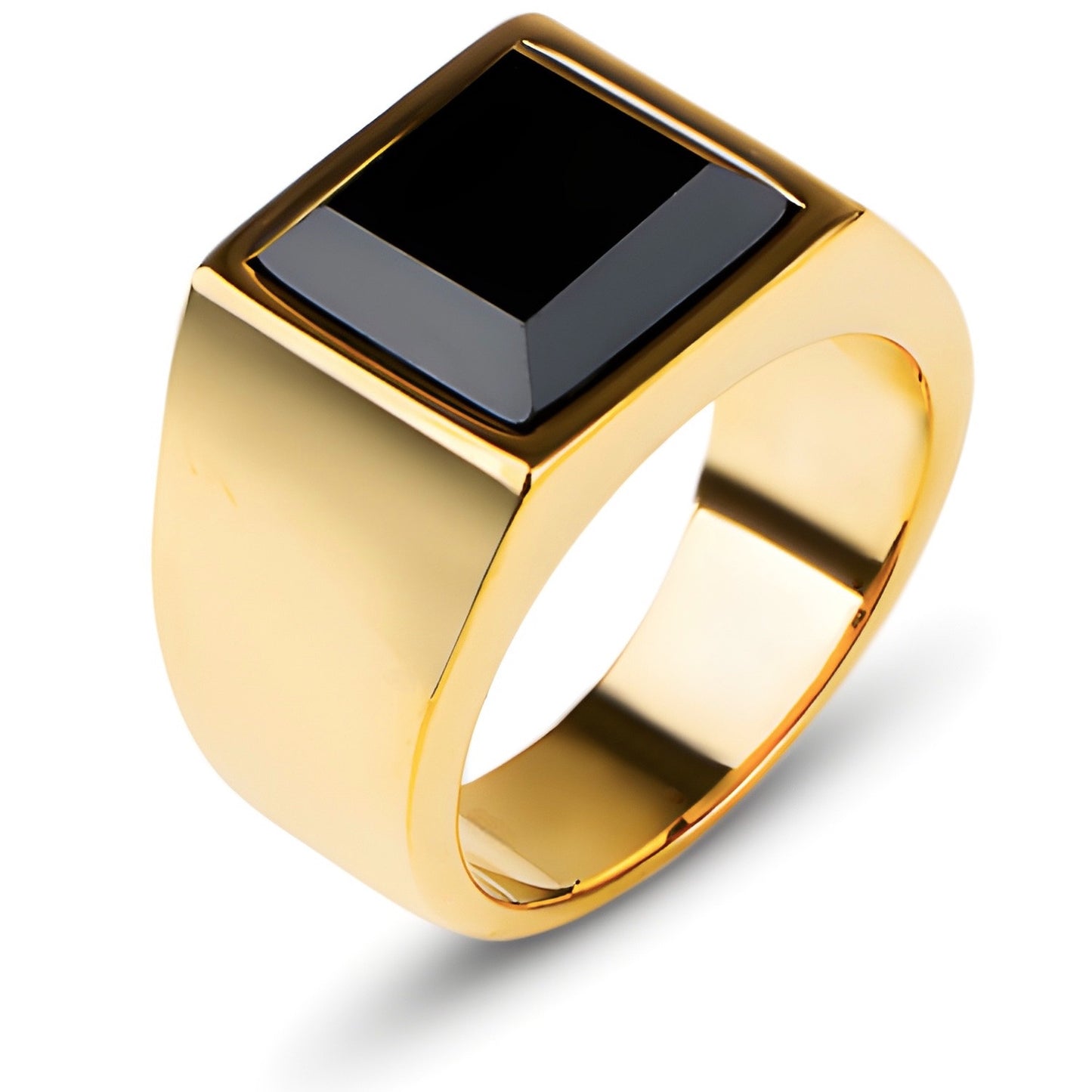 Zegelring met Zwarte Steen - Goud Kleurig - Staal