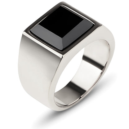 Zegelring met Zwarte Steen - Zilver Kleurig