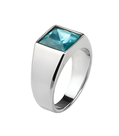 Zegelring met Blauwe Steen - Zilver Kleurig - Staal