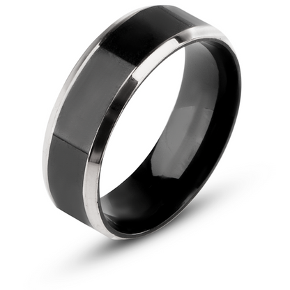 Zwarte Ring met Zilver Kleurige Rand - Staal