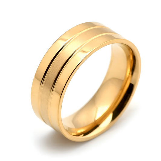 Minimalist Ring met Dubbele Streep - Goud Kleurig - Staal