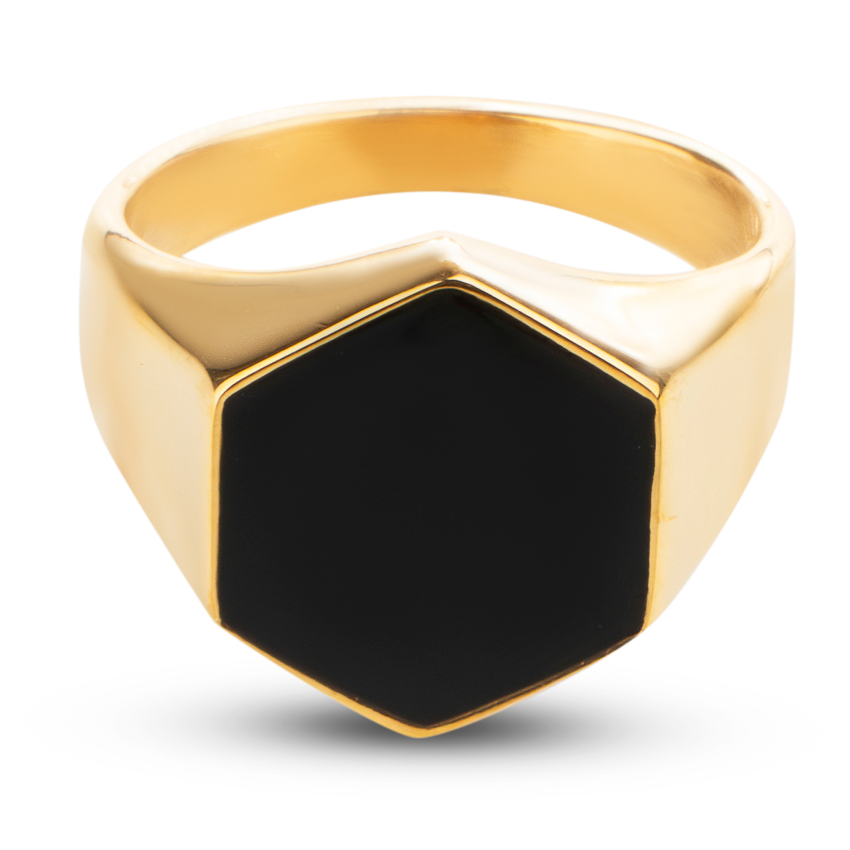 Zegelring Heren met Zwarte Steen - Goud Kleurig - Staal