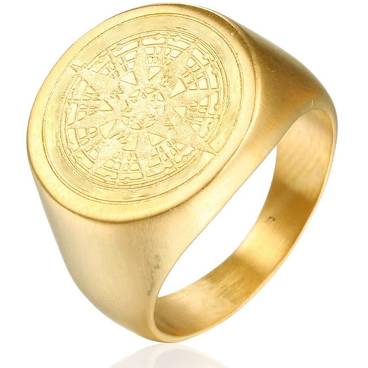 Kompas Zegelring - Goud Kleurig - Staal