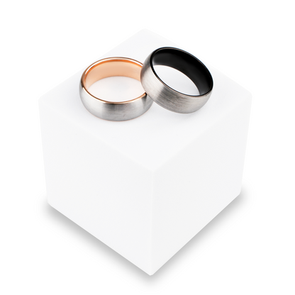 Wolfraam Ring met Geborsteld Staal - Rosé Goud Kleurig (Tungsten)