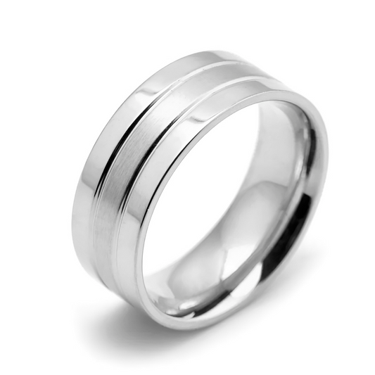 Minimalist Ring met Dubbele Streep - Zilver Kleurig - Staal
