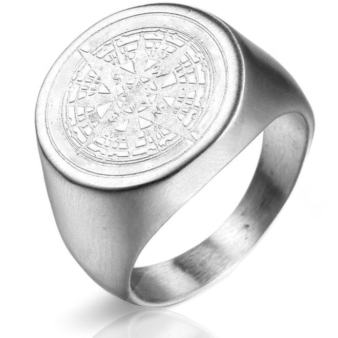 Kompas Zegelring - Zilver Kleurig - Staal