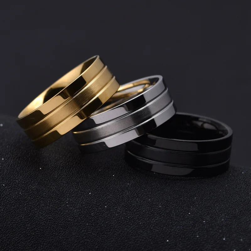 Minimalist Ring met Dubbele Streep - Zilver Kleurig - Staal