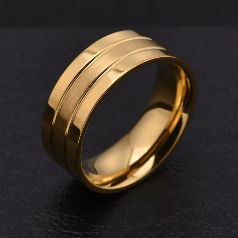 Minimalist Ring met Dubbele Streep - Goud Kleurig - Staal