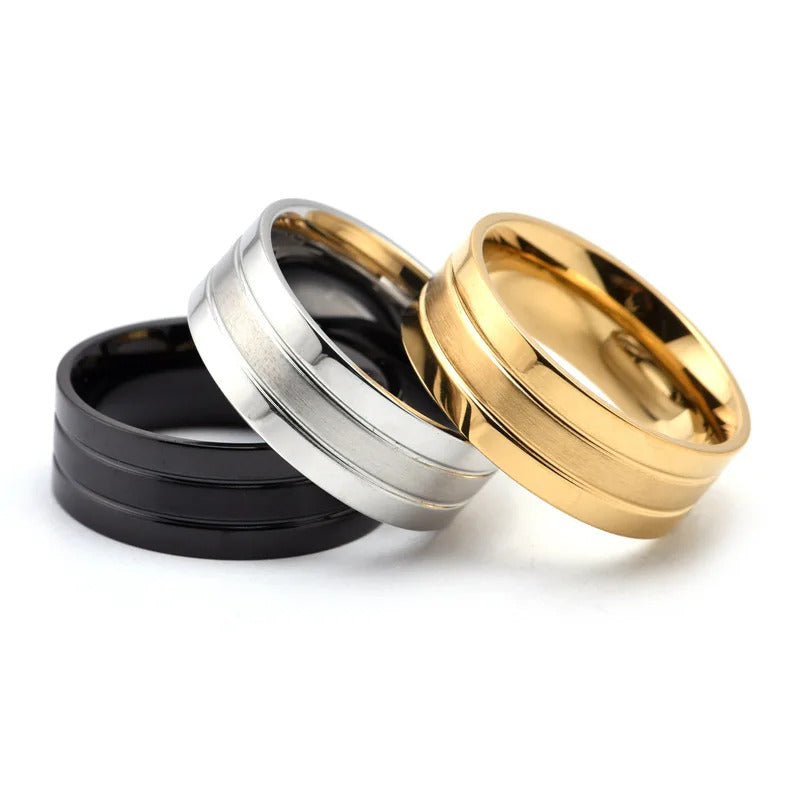 Minimalist Ring met Dubbele Streep - Zilver Kleurig - Staal