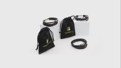 Leren Armband met Vlecht en Accenten - Zwart met Zwart