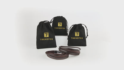 Leren Armband met Vlecht - Bruin met Zilver Kleurige Sluiting