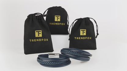 Leren Armband met Vlecht - Blauw met Zwarte Sluiting